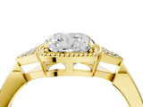 Yellow gold Cushion Halo Diamond Ring with Tapered Band and Four-Prong Setting_14