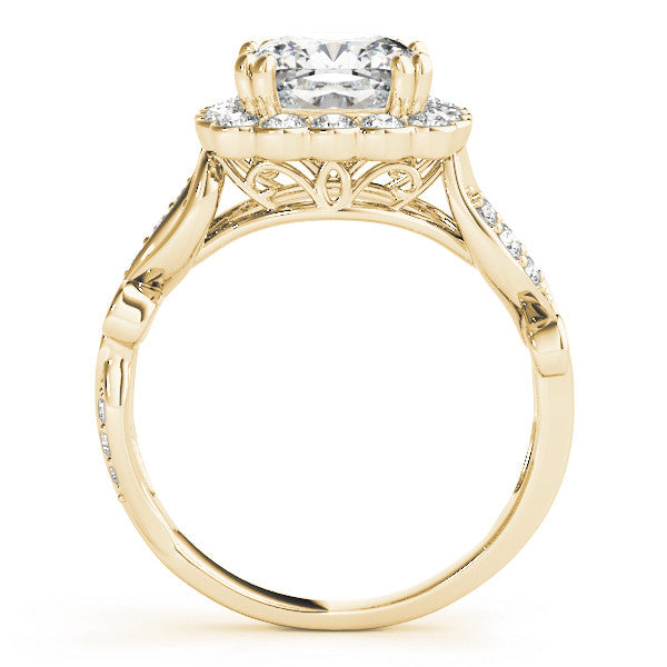 Yellow gold Cushion Halo Diamond Ring with Vintage Split Shank and Four-Prong Setting 2