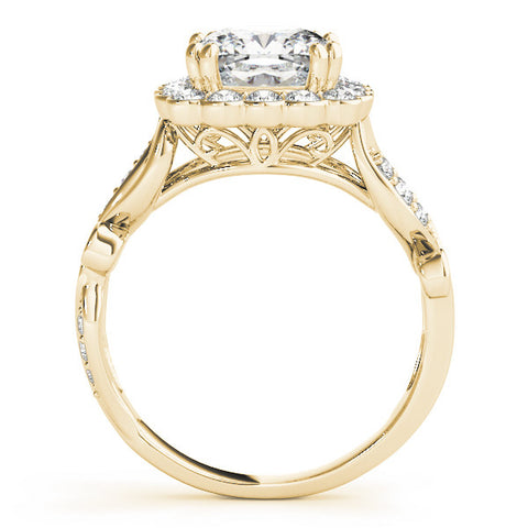 Yellow gold Cushion Halo Diamond Ring with Vintage Split Shank and Four-Prong Setting 2