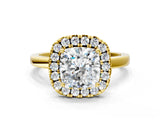Yellow gold Cushion Halo Diamond Solitaire with Pavé Band and Four-Prong Setting_87