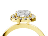 Yellow gold Cushion Halo Diamond Solitaire with Pavé Band and Four-Prong Setting_91