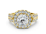 Yellow gold Cushion Halo Diamond Split Shank Engagement Ring with Prong Setting_27