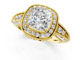 Yellow gold Cushion Halo Diamond Split Shank Ring with Milgrain Detail_49