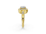 Yellow gold Cushion Halo Diamond Split Shank Ring with Milgrain Detail_50