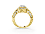 Yellow gold Cushion Halo Diamond Split Shank Ring with Milgrain Detail_51