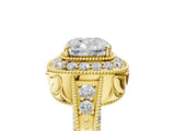 Yellow gold Cushion Halo Diamond Split Shank Ring with Milgrain Detail_53