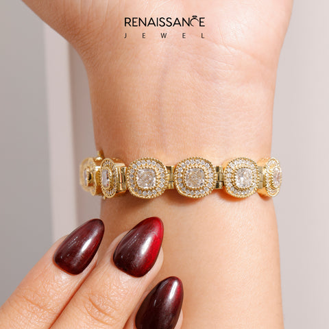 Yellow gold Cushion Halo Diamond Tennis Bracelet with Channel Band and Bezel Setting_14