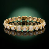 Yellow gold Cushion Halo Diamond Tennis Bracelet with Channel Band and Bezel Setting_24