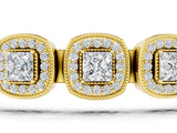 Yellow gold Cushion Halo Diamond Tennis Bracelet with Channel Band and Bezel Setting_29