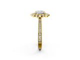 Yellow gold Cushion Halo Milgrain Pave Diamond Ring with Four-Prong Setting 2