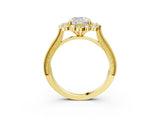 Yellow gold Cushion Halo Milgrain Pave Diamond Ring with Four-Prong Setting 3