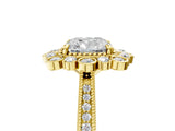 Yellow gold Cushion Halo Milgrain Pave Diamond Ring with Four-Prong Setting 5