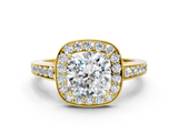 Yellow gold Cushion Halo Pavé Diamond Engagement Ring with Bezel Setting_20
