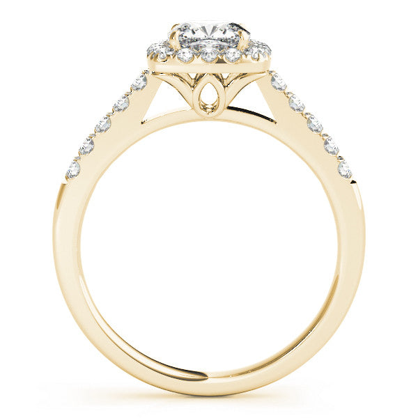 Yellow gold Cushion Halo Pavé Diamond Engagement Ring with Four-Prong Setting 2