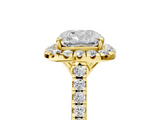 Yellow gold Cushion Halo Pavé Diamond Engagement Ring with Four-Prong Setting_12