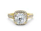 Yellow gold Cushion Halo Pavé Diamond Engagement Ring with Four-Prong Setting_27
