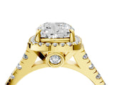 Yellow gold Cushion Halo Pavé Diamond Engagement Ring with Four-Prong Setting_31
