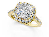 Yellow gold Cushion Halo Pavé Diamond Engagement Ring with Four-Prong Setting_8