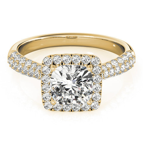 Yellow gold Cushion Halo Pave Band Prong Setting Ring 1