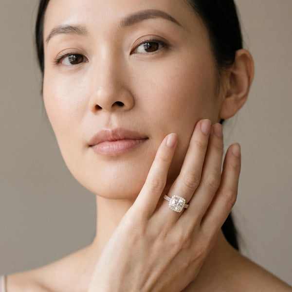 Yellow gold Cushion Halo Pave Band Prong Setting Ring