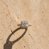 Yellow gold Cushion Halo Pave Band Prong Setting Ring_6