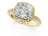 Yellow gold Cushion Halo Pave Band Solitaire Ring with Prong Setting_66