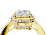 Yellow gold Cushion Halo Pave Band Solitaire Ring with Prong Setting_69