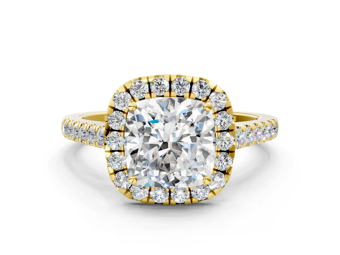 Yellow gold Cushion Halo Pave Diamond Engagement Ring with Four-Prong Setting_7