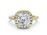 Yellow gold Cushion Halo Pave Diamond Engagement Ring with Four-Prong Setting_7