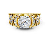 Yellow gold Cushion Halo Pave Diamond Engagement Ring with Milgrain Detailing_49