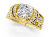 Yellow gold Cushion Halo Pave Diamond Engagement Ring with Milgrain Detailing_50