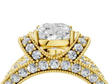 Yellow gold Cushion Halo Pave Diamond Engagement Ring with Milgrain Detailing_53