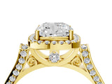 Yellow gold Cushion Halo Pave Split Shank Prong Setting Ring_97