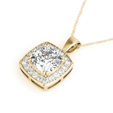 Yellow gold Cushion Halo Pendant with Round Diamond and Four-Prong Setting 1