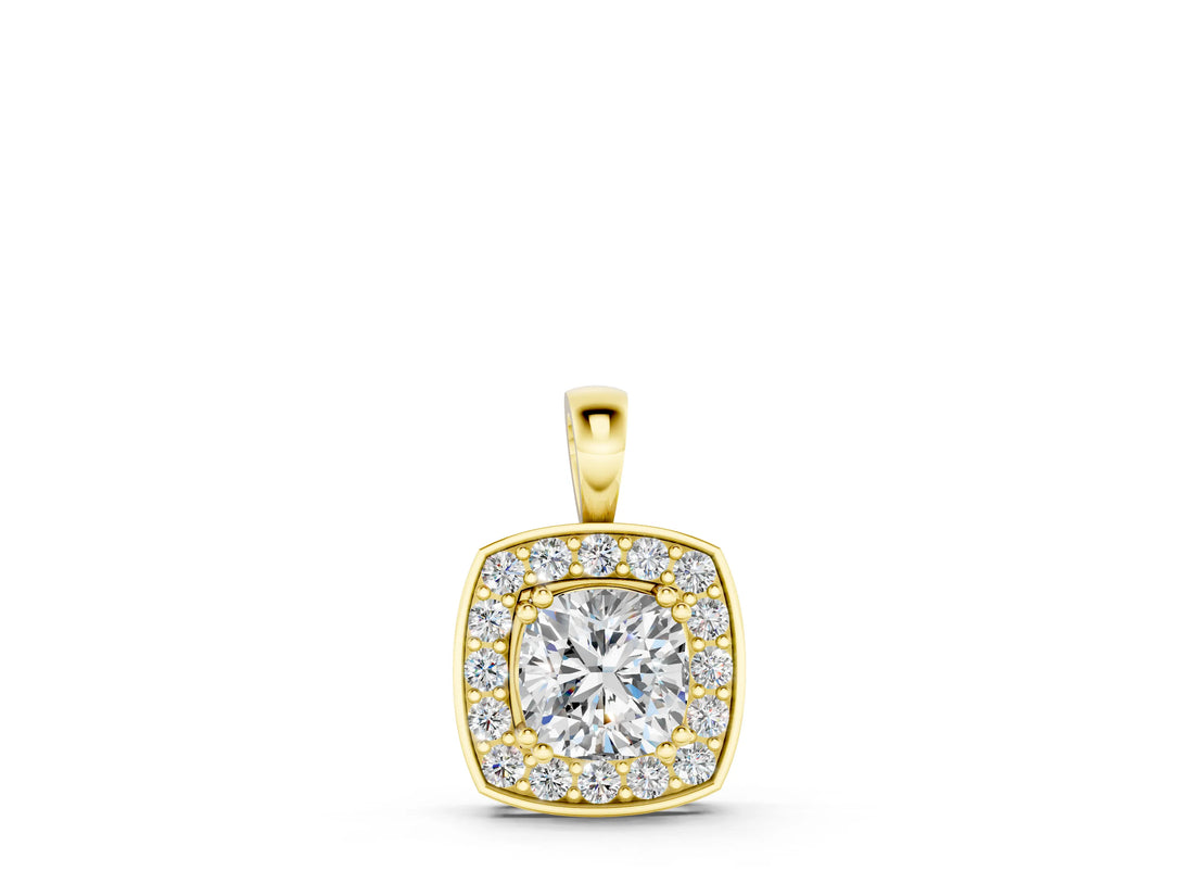 Yellow gold Cushion Halo Pendant with Round Diamond and Four-Prong Setting_4