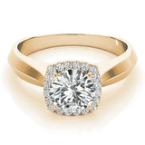 Yellow gold Cushion Halo Round Brilliant Solitaire Ring with Tapered Band and Four-Prong Setting 1