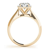 Yellow gold Cushion Halo Round Brilliant Solitaire Ring with Tapered Band and Four-Prong Setting 2