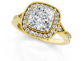 Yellow gold Cushion Halo Round Diamond Milgrain Pave Engagement Ring_10
