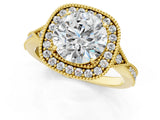 Yellow gold Cushion Halo Round Diamond Milgrain Pave Engagement Ring_13