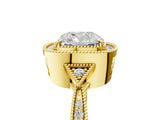 Yellow gold Cushion Halo Round Diamond Milgrain Pave Engagement Ring_14