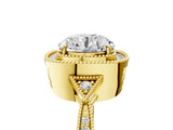 Yellow gold Cushion Halo Round Diamond Milgrain Pave Engagement Ring_17