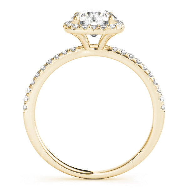 14K Yellow Gold 1.00 Carat D VVS1 Round Halo Round Diamond Pavé Band Four-Prong Ring