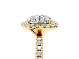 Yellow gold Cushion Halo Round Diamond Pavé Band Four-Prong Ring_11