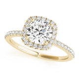 14K Yellow Gold 1.00 Carat D VVS1 Round Halo Round Diamond Pavé Band Four-Prong Ring
