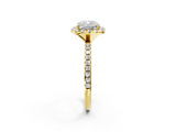Yellow gold Cushion Halo Round Diamond Pavé Band Four-Prong Ring_5