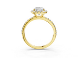 Yellow gold Cushion Halo Round Diamond Pavé Band Four-Prong Ring_6