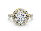 Yellow gold Cushion Halo Round Diamond Pavé Band Four-Prong Ring_6