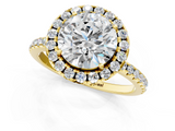 Yellow gold Cushion Halo Round Diamond Pavé Band Four-Prong Ring_7