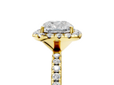 Yellow gold Cushion Halo Round Diamond Pavé Band Four-Prong Ring_8