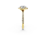 Yellow gold Cushion Halo Round Diamond Pavé Band Four-Prong Ring_8